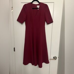 Donna Morgan Burgundy Short Sleeve Midi Dress with Pockets Size 6